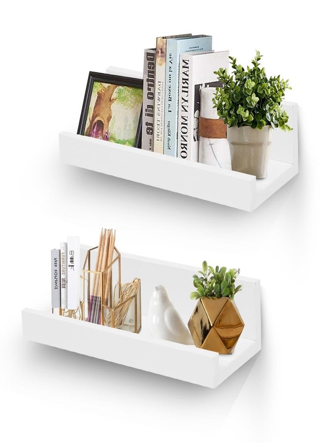 Muzilife 12" Small Floating Wall Ledge Shelves with Lip - Set of 2 Wood Floating Shelves - White Wall Mounted Picture Ledge for Office, Bathroom, Bedroom, Living Room, Kitchen - Image 1